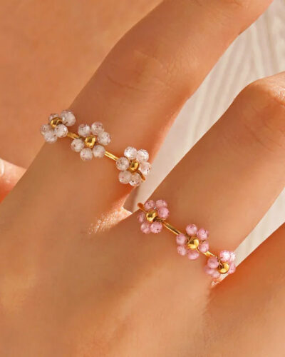 Triplet Flower Ring-Pink