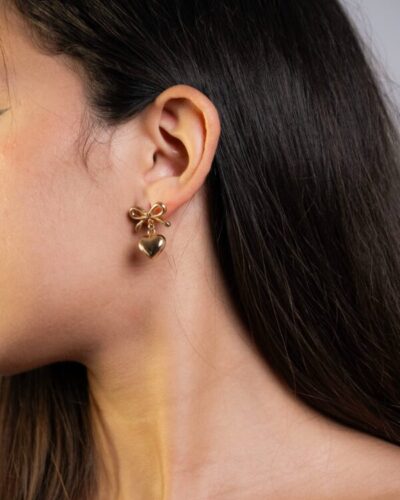 Boucles d'oreilles femme Bow heart earrings plaquées or 18 carats en acier inoxydable - Lumine Jewelry Maroc - Image 2