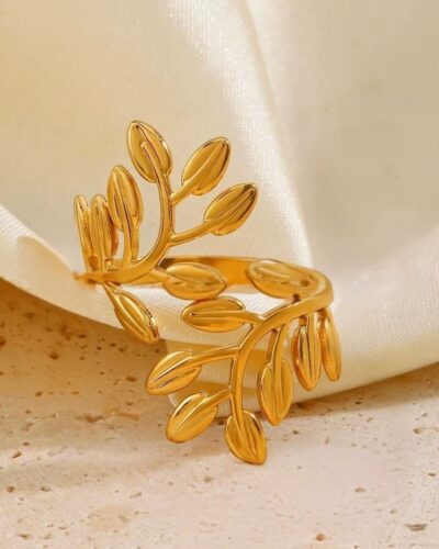 image 0113 Bague femme Hugging Leaf Ring plaquée or 18 carats en acier inoxydable - Lumine Jewelry Maroc - Image 2