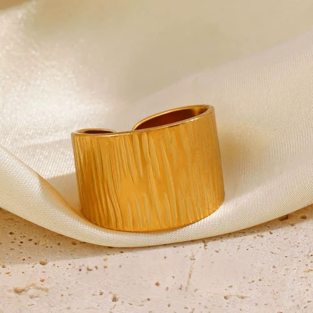 Bague femme Cuff Ring plaquée or 18 carats en acier inoxydable - Lumine Jewelry Maroc - Image 3