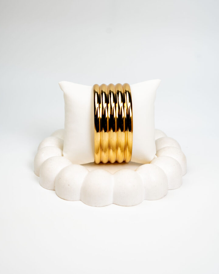 Bangle femme ribbed cuff bangle plaqué or 18 carats en acier inoxydable - Lumine Jewelry Maroc