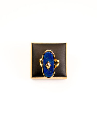 Bague femme Lapis stone ring plaquée or 18 carats en acier inoxydable - Lumine Jewelry Maroc