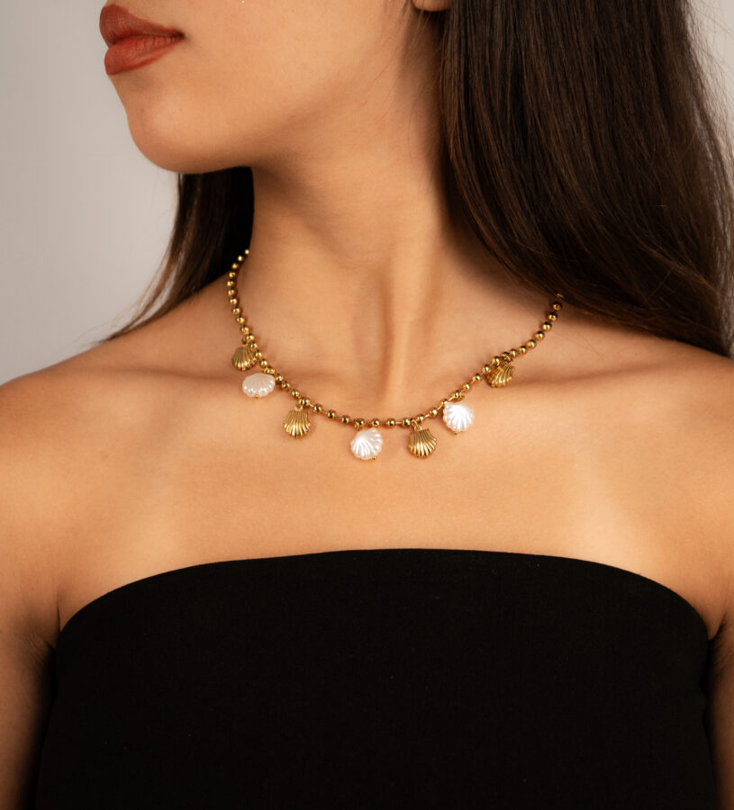 Collier femme CORAL NECKLACE plaqué or 18 carats en acier inoxydable - Lumine Jewelry Maroc - Image 2