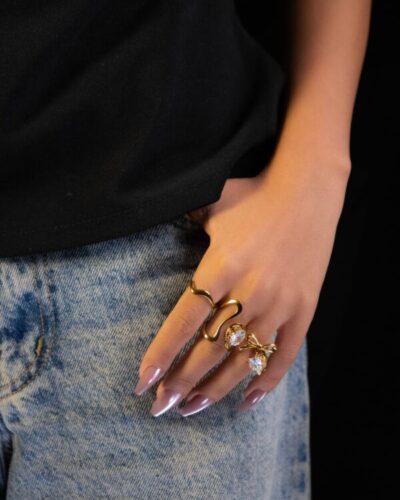 Bague femme plaquée or 18 carats en acier inoxydable - Lumine Jewelry Maroc
