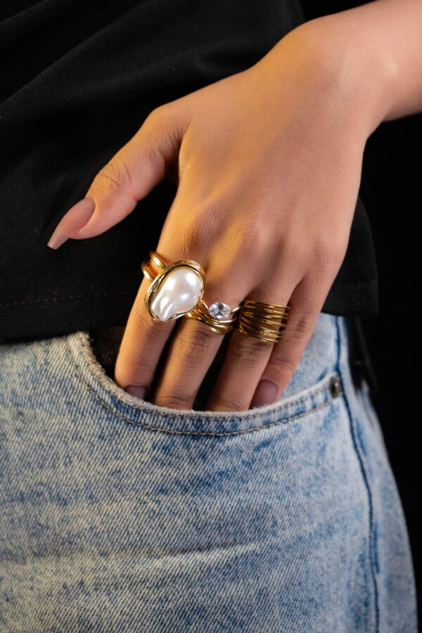 Bague femme plaquée or 18 carats en acier inoxydable - Lumine Jewelry Maroc